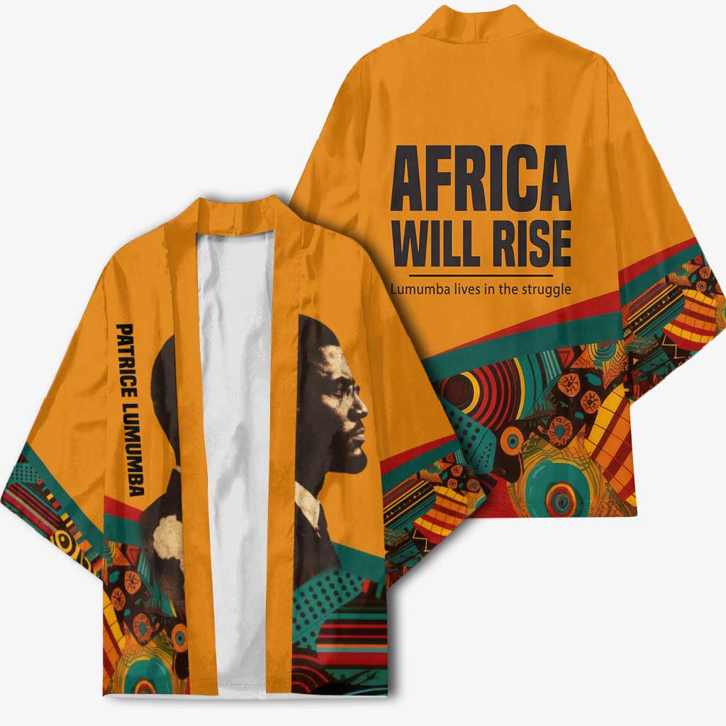 Patrice Lumumba Kimono with Profile Portrait and Bold Africa Will Rise Statement - African Pride