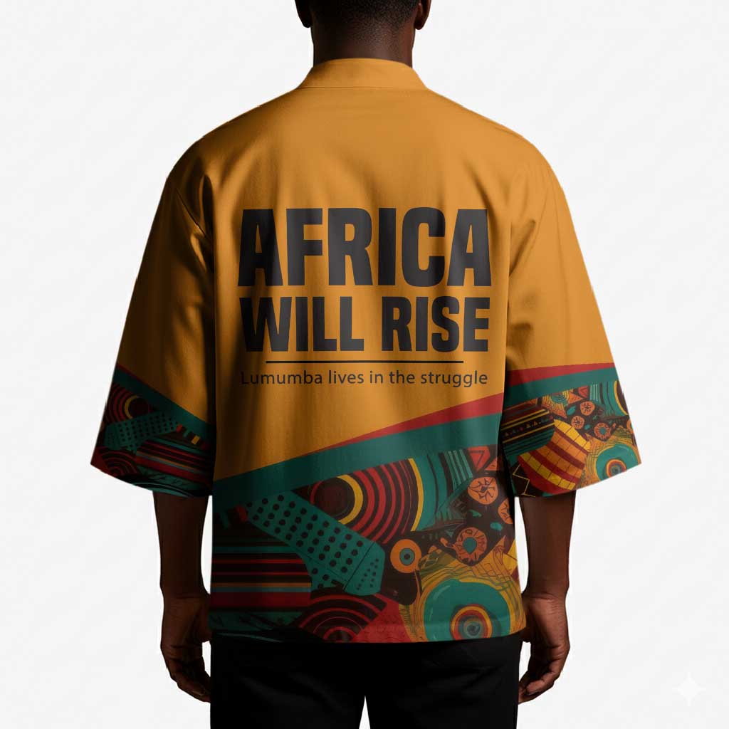 Patrice Lumumba Kimono with Profile Portrait and Bold Africa Will Rise Statement - African Pride