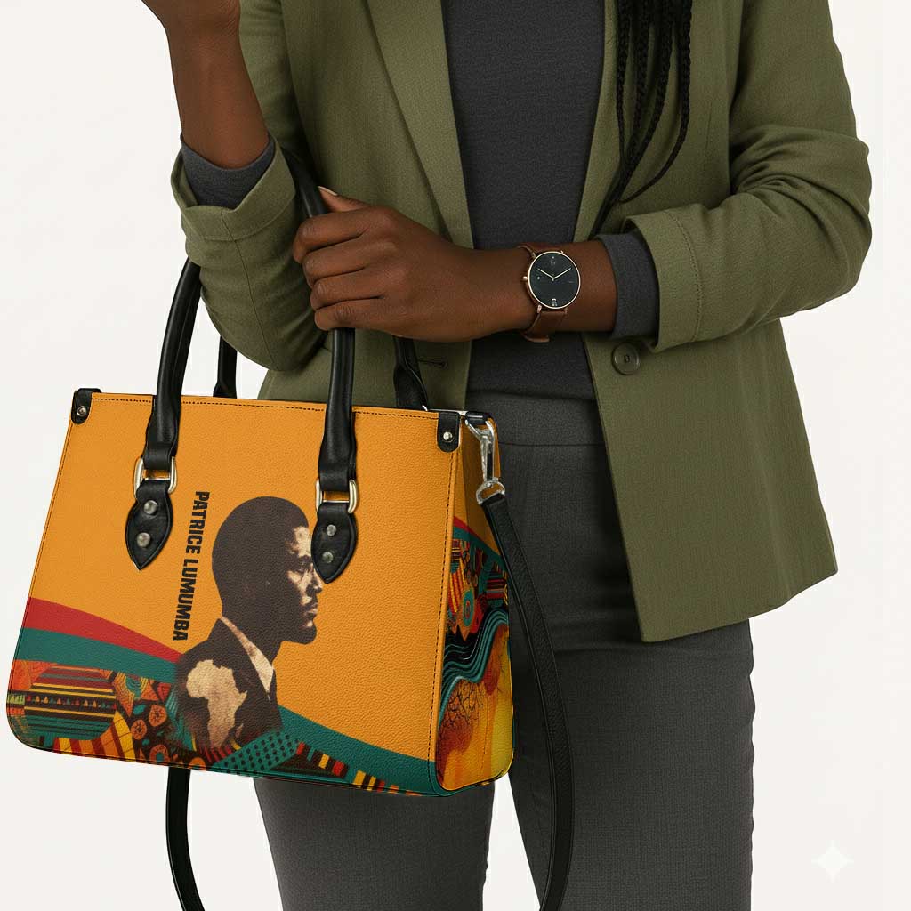 Patrice Lumumba Leather Bag with Profile Portrait and Bold Africa Will Rise Statement - African Pride
