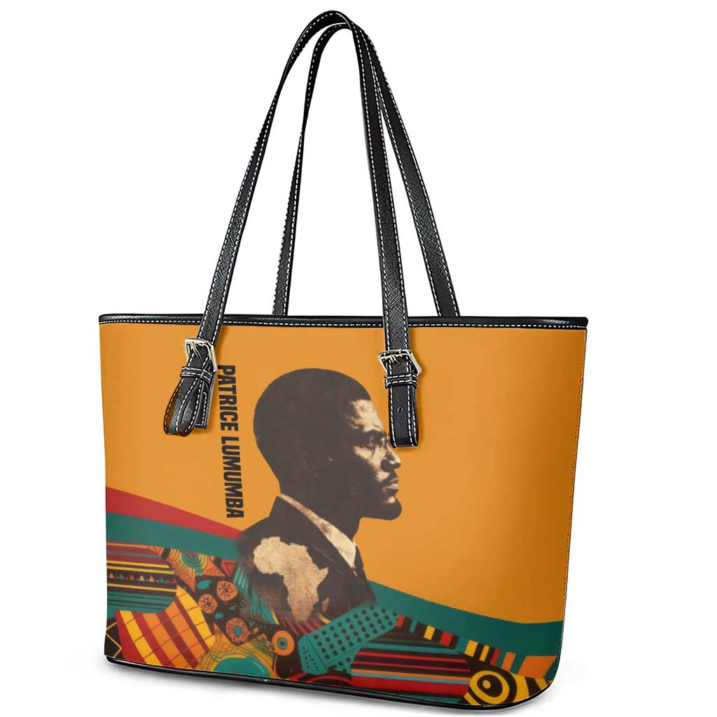 Patrice Lumumba Leather Tote Bag with Profile Portrait and Bold Africa Will Rise Statement - African Pride