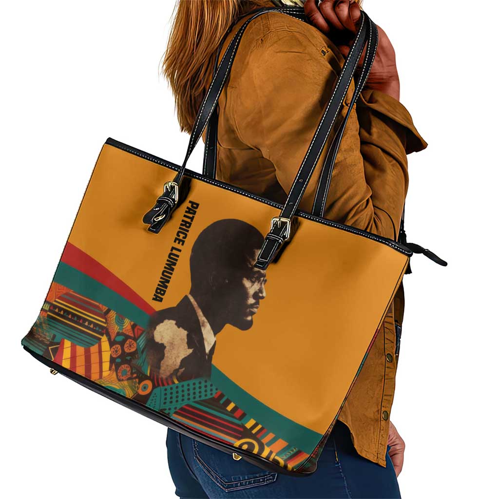 Patrice Lumumba Leather Tote Bag with Profile Portrait and Bold Africa Will Rise Statement - African Pride