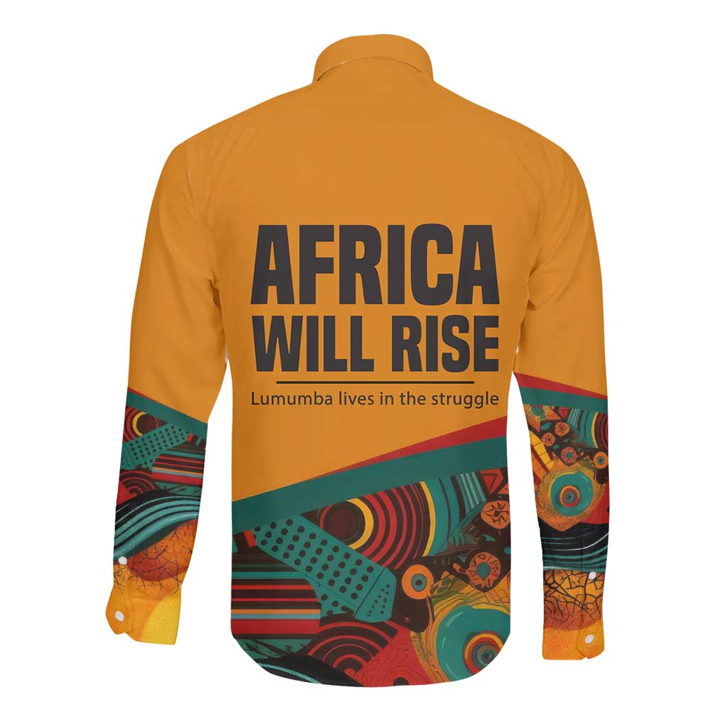 Patrice Lumumba Long Sleeve Button Shirt with Profile Portrait and Bold Africa Will Rise Statement - African Pride