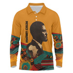 Patrice Lumumba Long Sleeve Polo Shirt with Profile Portrait and Bold Africa Will Rise Statement - African Pride