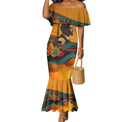 Patrice Lumumba Mermaid Dress with Profile Portrait and Bold Africa Will Rise Statement - African Pride