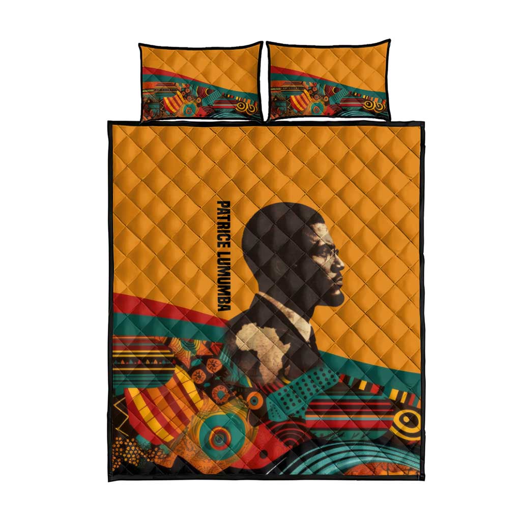 Patrice Lumumba Quilt Bed Set with Profile Portrait and Bold Africa Will Rise Statement - African Pride