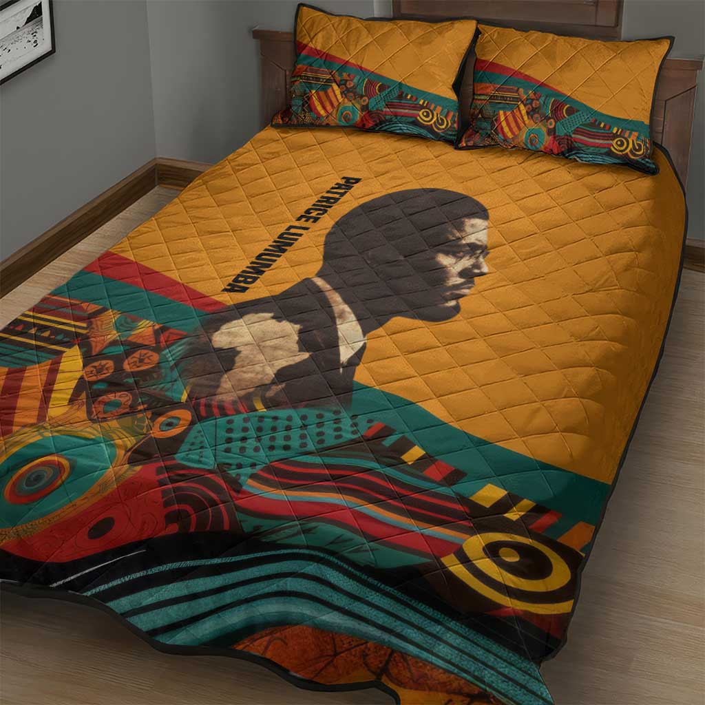 Patrice Lumumba Quilt Bed Set with Profile Portrait and Bold Africa Will Rise Statement - African Pride