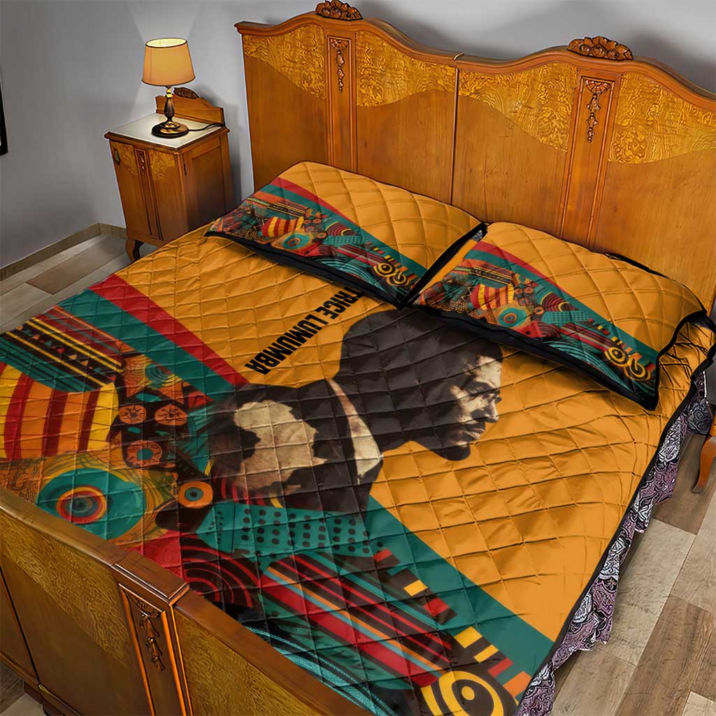Patrice Lumumba Quilt Bed Set with Profile Portrait and Bold Africa Will Rise Statement - African Pride