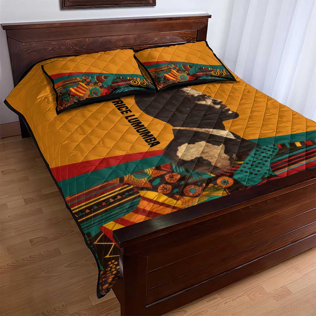Patrice Lumumba Quilt Bed Set with Profile Portrait and Bold Africa Will Rise Statement - African Pride