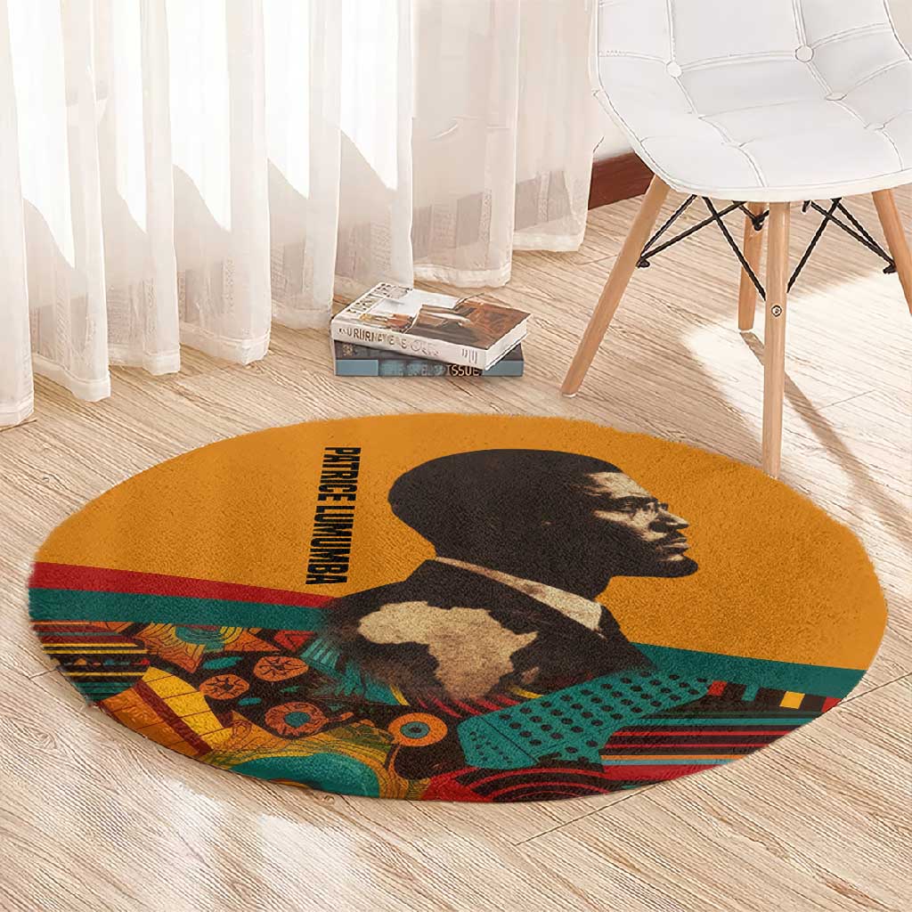 Patrice Lumumba Round Carpet with Profile Portrait and Bold Africa Will Rise Statement - African Pride