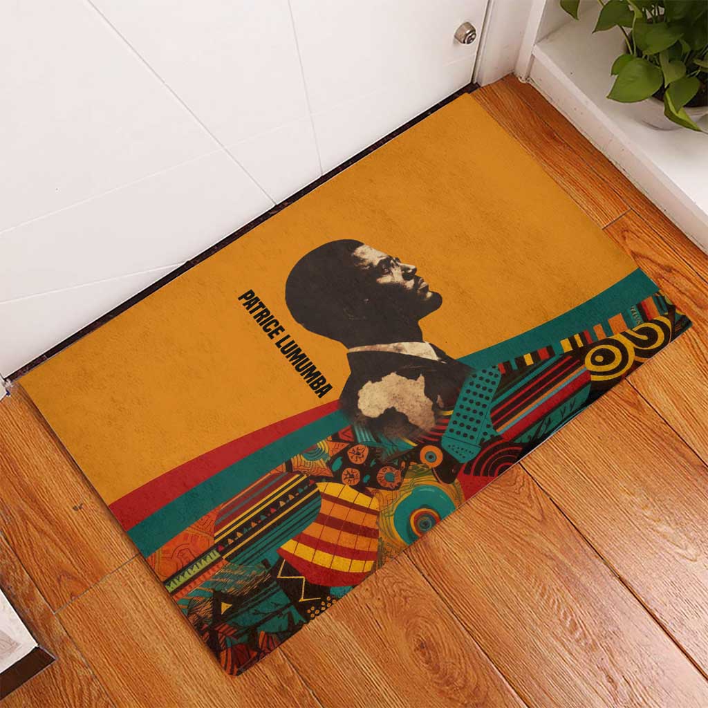 Patrice Lumumba Rubber Doormat with Profile Portrait and Bold Africa Will Rise Statement - African Pride