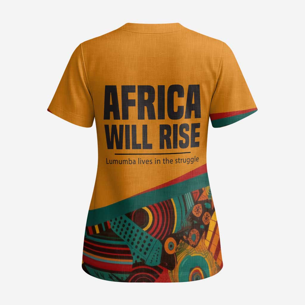 Patrice Lumumba Scrub Top with Profile Portrait and Bold Africa Will Rise Statement - African Pride
