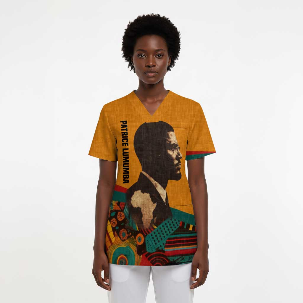 Patrice Lumumba Scrub Top with Profile Portrait and Bold Africa Will Rise Statement - African Pride