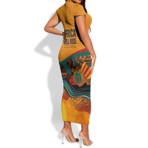 Patrice Lumumba Short Sleeve Bodycon Dress with Profile Portrait and Bold Africa Will Rise Statement - African Pride