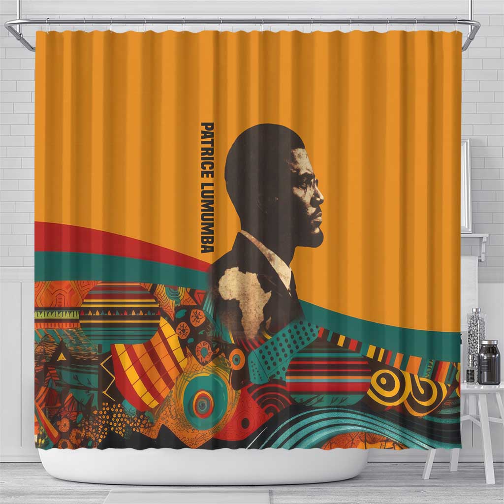 Patrice Lumumba Shower Curtain with Profile Portrait and Bold Africa Will Rise Statement - African Pride