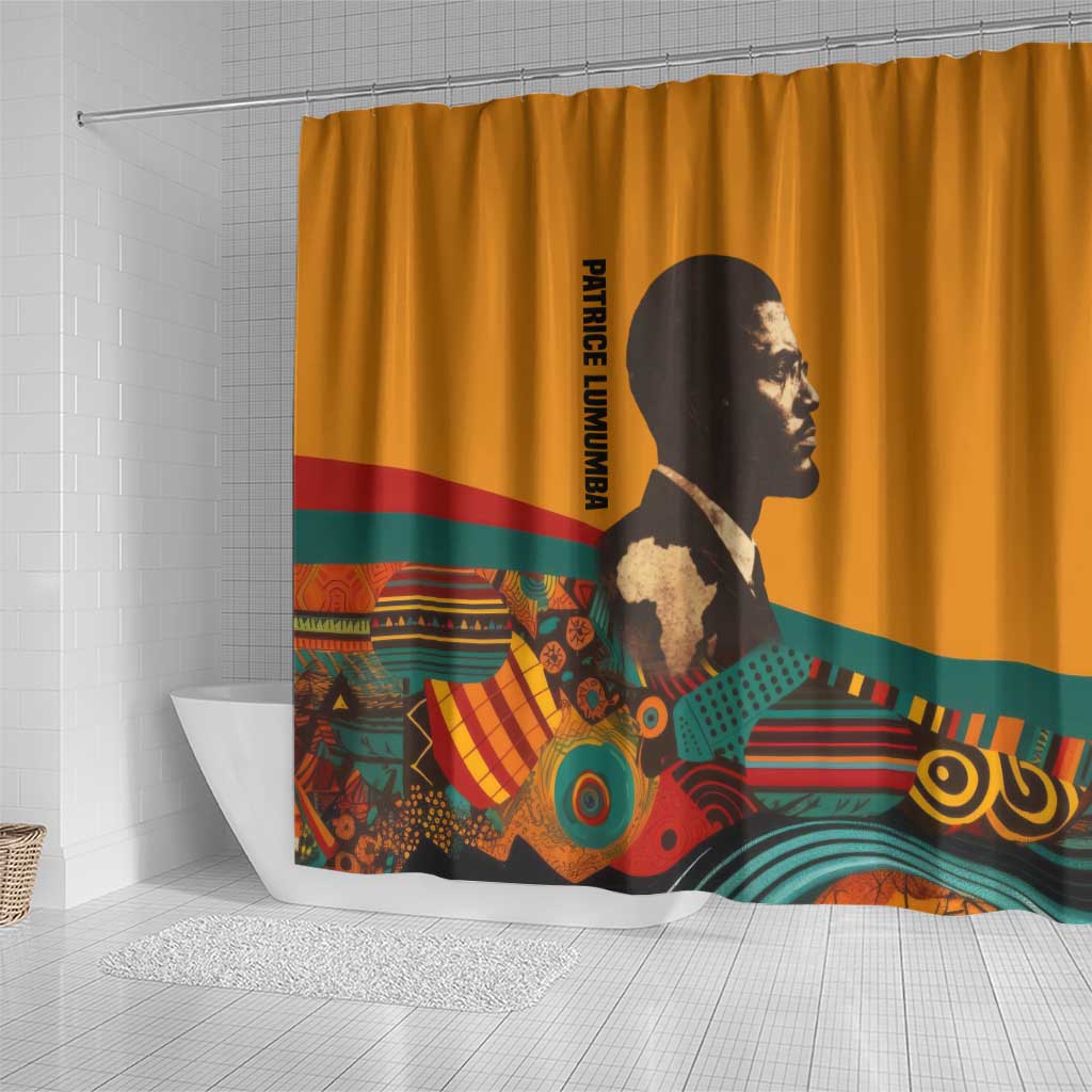 Patrice Lumumba Shower Curtain with Profile Portrait and Bold Africa Will Rise Statement - African Pride