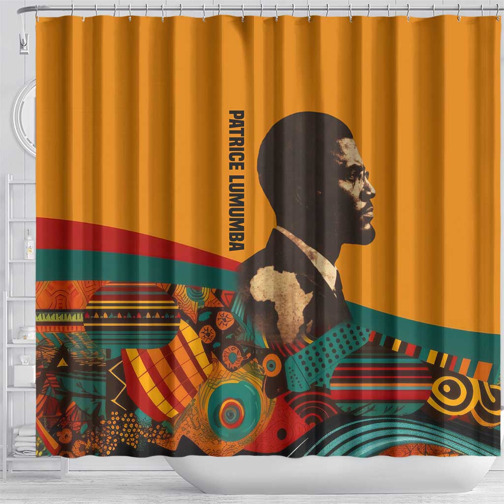 Patrice Lumumba Shower Curtain with Profile Portrait and Bold Africa Will Rise Statement - African Pride