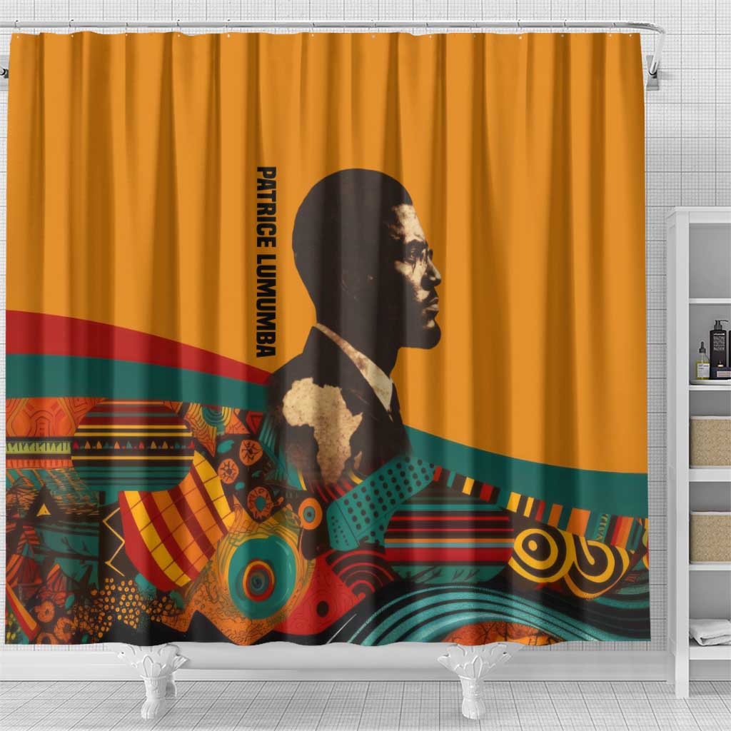 Patrice Lumumba Shower Curtain with Profile Portrait and Bold Africa Will Rise Statement - African Pride
