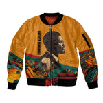 Patrice Lumumba Sleeve Zip Bomber Jacket with Profile Portrait and Bold Africa Will Rise Statement - African Pride