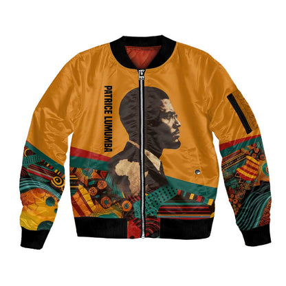 Patrice Lumumba Sleeve Zip Bomber Jacket with Profile Portrait and Bold Africa Will Rise Statement - African Pride