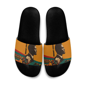 Patrice Lumumba Slide Sandals with Profile Portrait and Bold Africa Will Rise Statement - African Pride