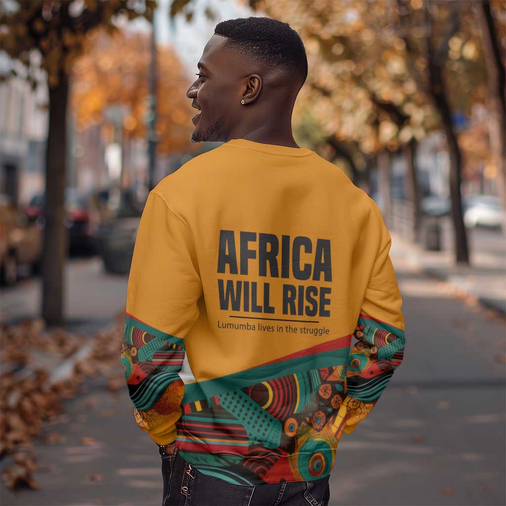 Patrice Lumumba Sweatshirt with Profile Portrait and Bold Africa Will Rise Statement - African Pride