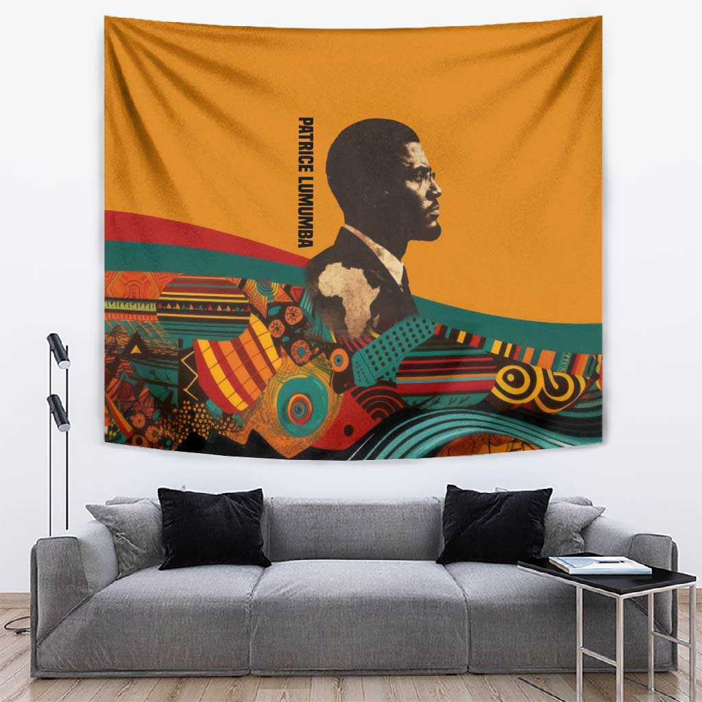 Patrice Lumumba Tapestry with Profile Portrait and Bold Africa Will Rise Statement - African Pride