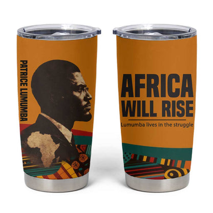 Patrice Lumumba Tumbler Cup with Profile Portrait and Bold Africa Will Rise Statement - African Pride
