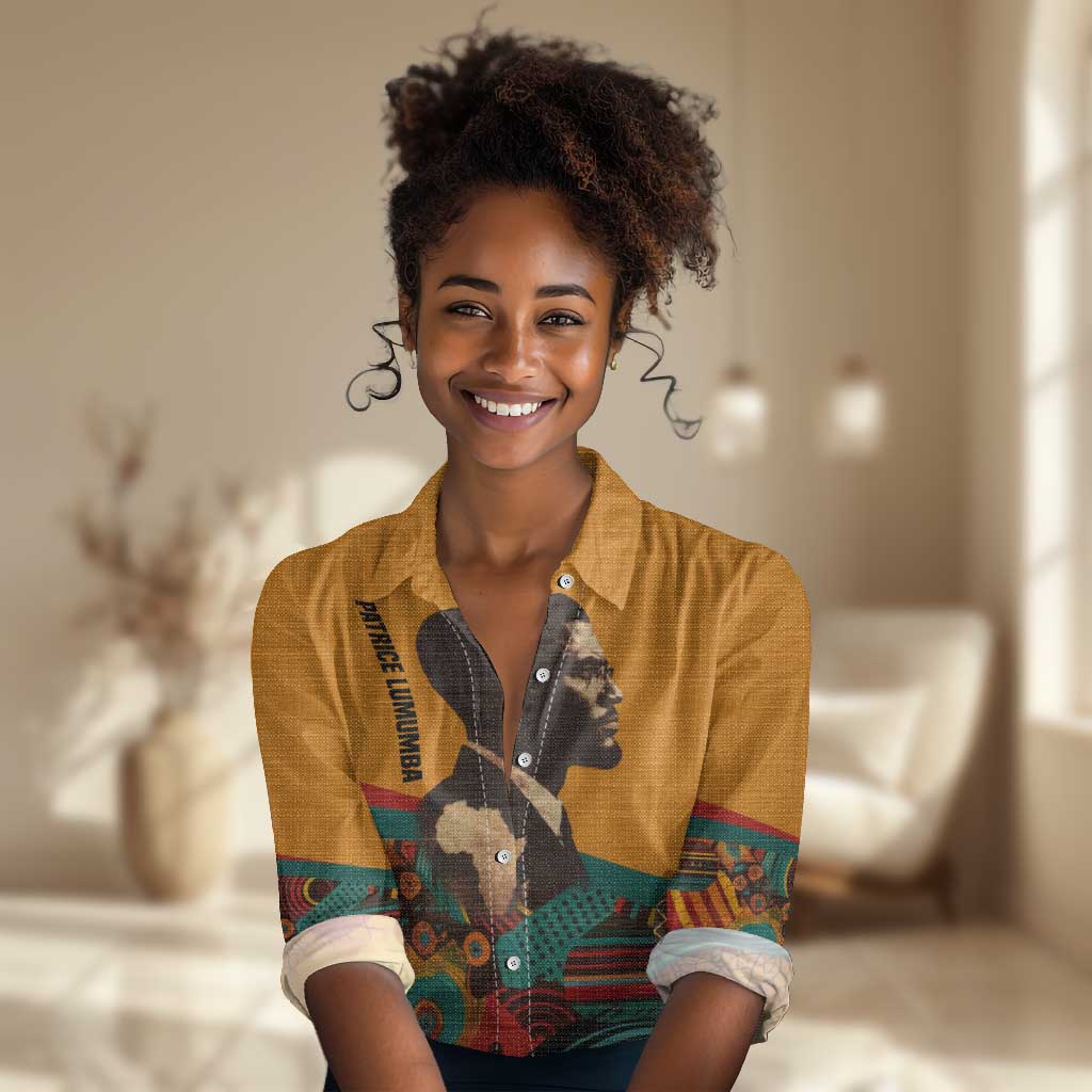 Patrice Lumumba Women Casual Shirt with Profile Portrait and Bold Africa Will Rise Statement - African Pride