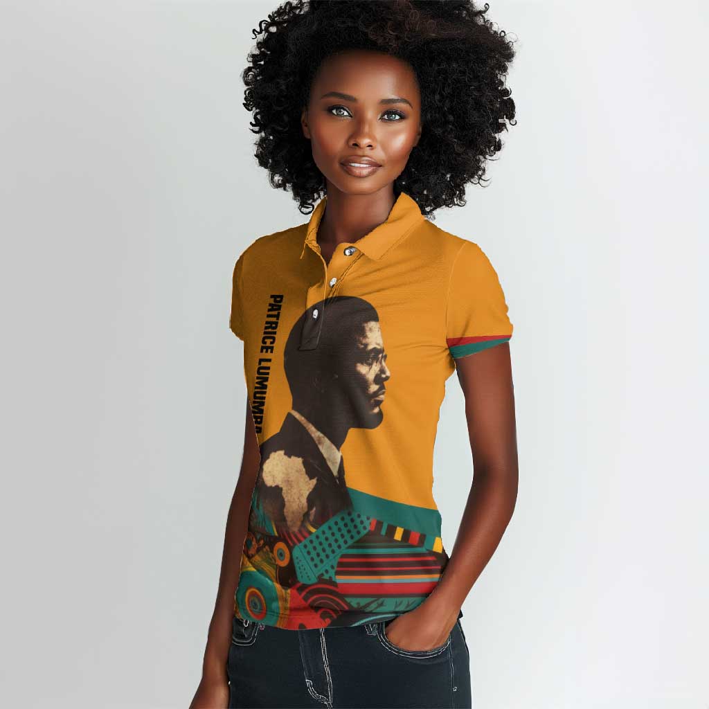 Patrice Lumumba Women Polo Shirt with Profile Portrait and Bold Africa Will Rise Statement - African Pride