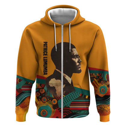 Patrice Lumumba Zip Hoodie with Profile Portrait and Bold Africa Will Rise Statement - African Pride