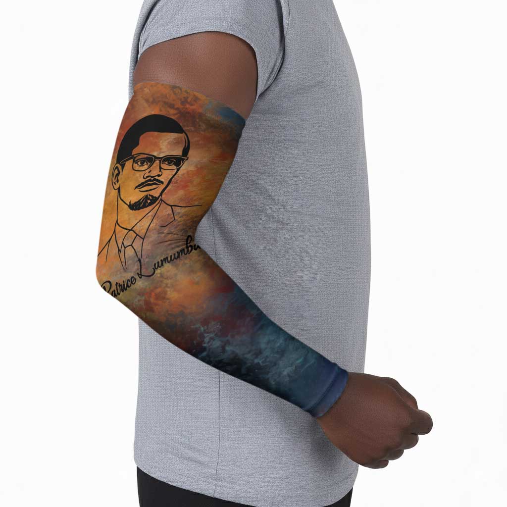 Patrice Lumumba Arm Sleeves with Line Art Portrait and Truth Cannot Be Killed Inspirational Quote - African Pride