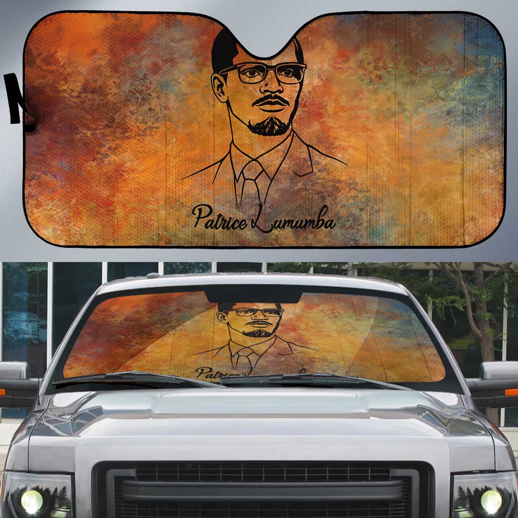 Patrice Lumumba Auto Sun Shade with Line Art Portrait and Truth Cannot Be Killed Inspirational Quote - African Pride
