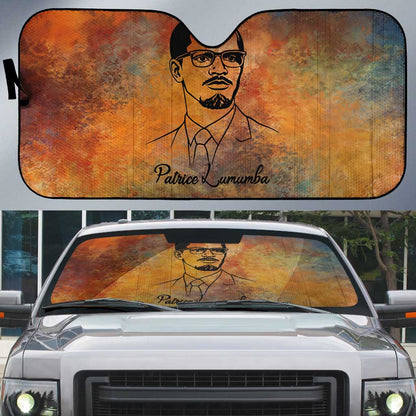 Patrice Lumumba Auto Sun Shade with Line Art Portrait and Truth Cannot Be Killed Inspirational Quote - African Pride