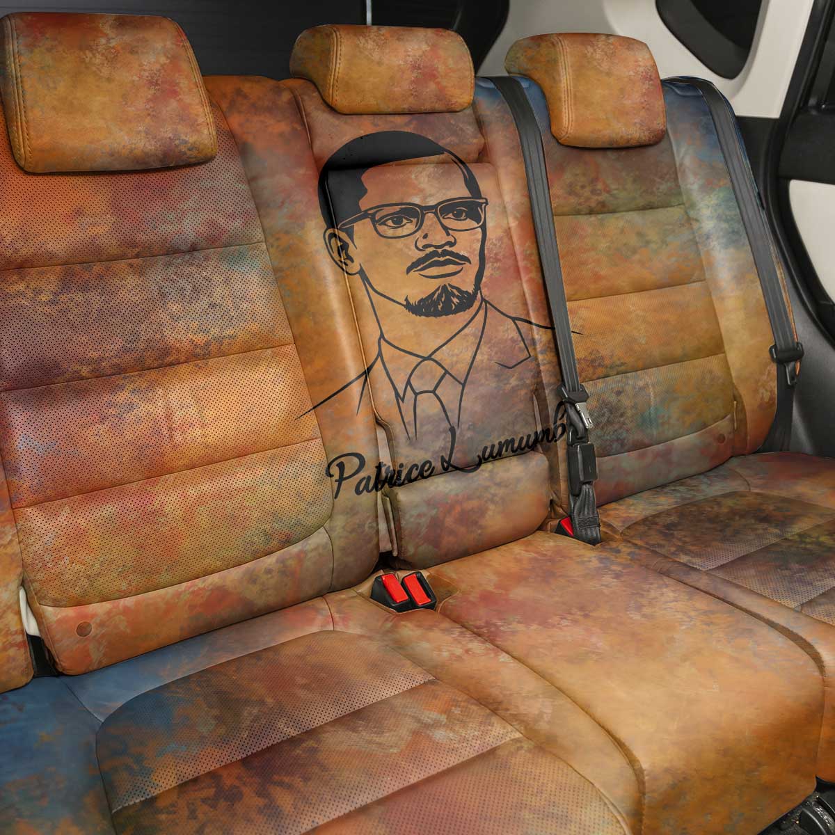 Patrice Lumumba Back Car Seat Cover with Line Art Portrait and Truth Cannot Be Killed Inspirational Quote - African Pride