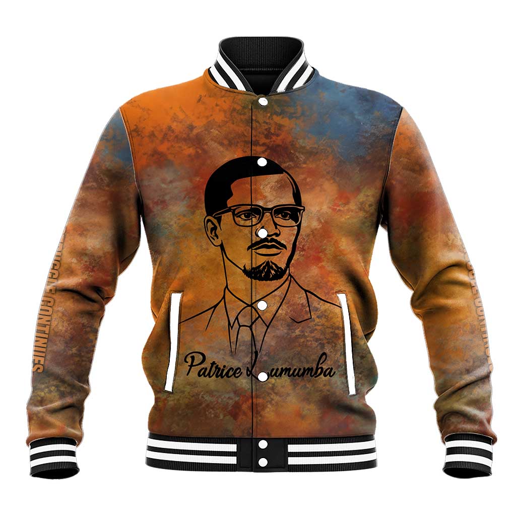 Patrice Lumumba Baseball Jacket with Line Art Portrait and Truth Cannot Be Killed Inspirational Quote - African Pride