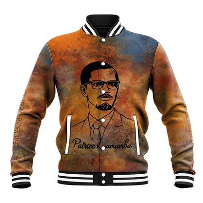 Patrice Lumumba Baseball Jacket with Line Art Portrait and Truth Cannot Be Killed Inspirational Quote - African Pride