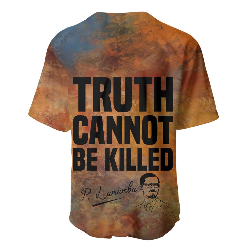 Patrice Lumumba Baseball Jersey with Line Art Portrait and Truth Cannot Be Killed Inspirational Quote - African Pride