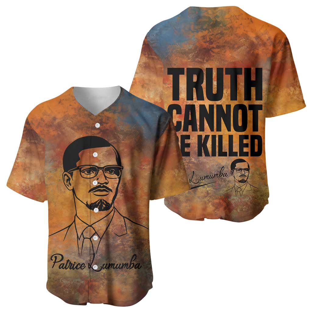 Patrice Lumumba Baseball Jersey with Line Art Portrait and Truth Cannot Be Killed Inspirational Quote - African Pride
