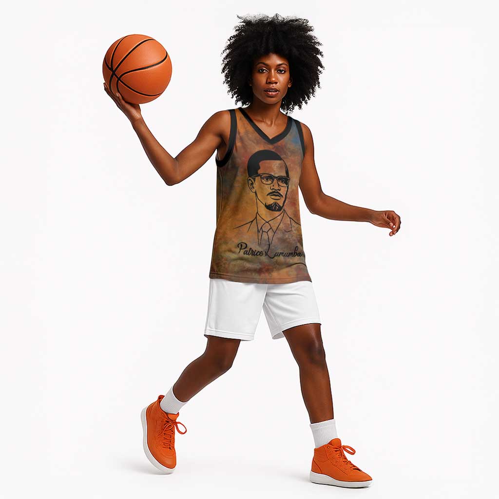 Patrice Lumumba Basketball Jersey with Line Art Portrait and Truth Cannot Be Killed Inspirational Quote - African Pride