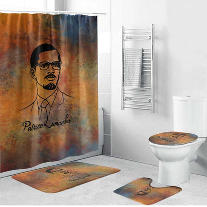 Patrice Lumumba Bathroom Set with Line Art Portrait and Truth Cannot Be Killed Inspirational Quote - African Pride