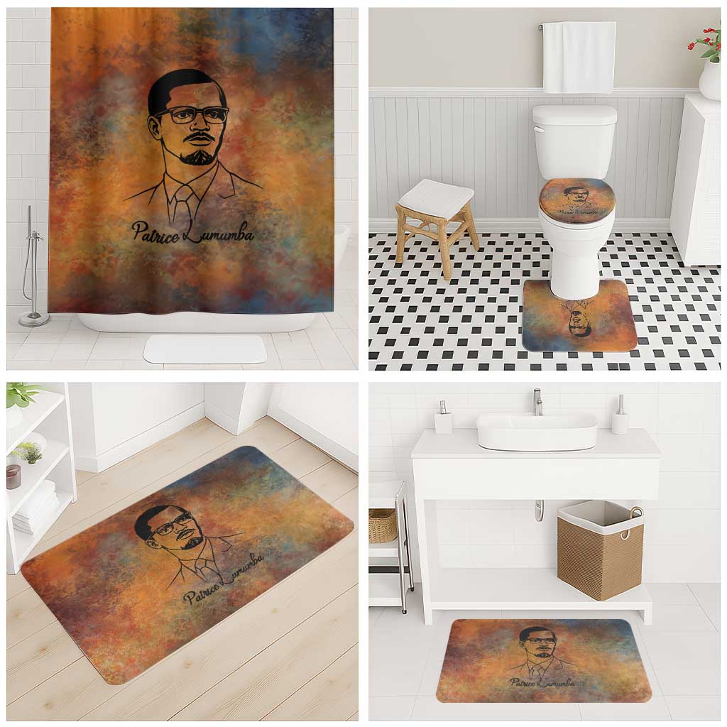 Patrice Lumumba Bathroom Set with Line Art Portrait and Truth Cannot Be Killed Inspirational Quote - African Pride