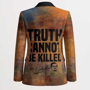 Patrice Lumumba Blazer with Line Art Portrait and Truth Cannot Be Killed Inspirational Quote - African Pride