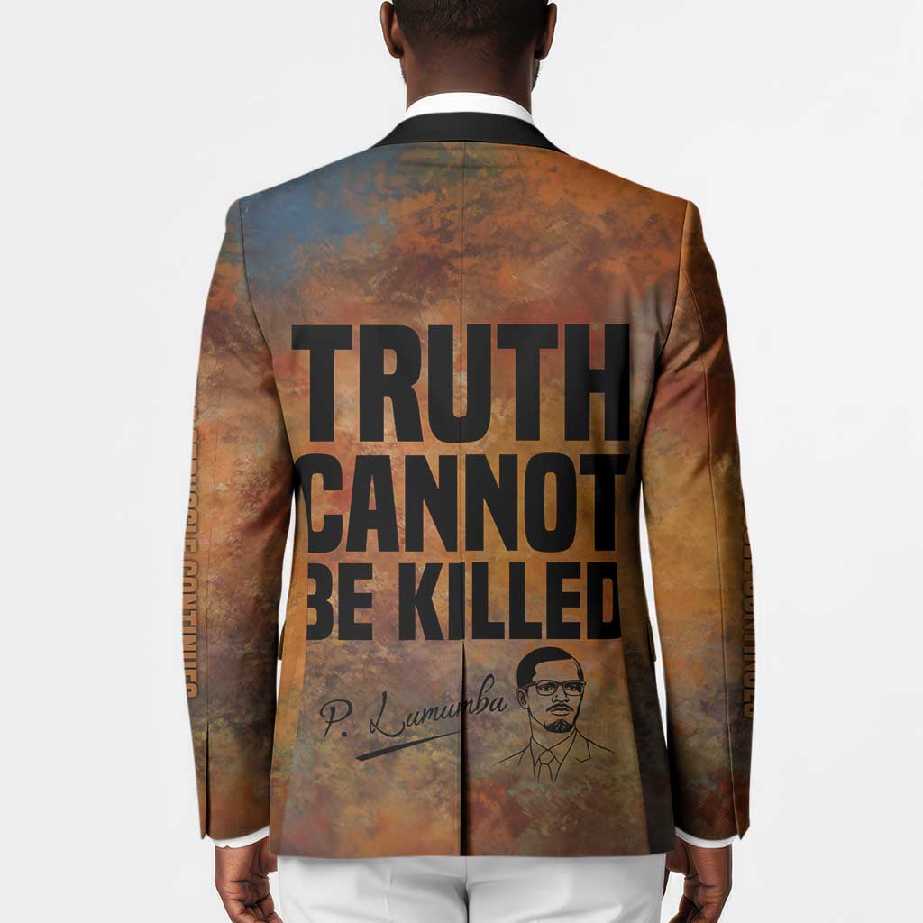 Patrice Lumumba Blazer with Line Art Portrait and Truth Cannot Be Killed Inspirational Quote - African Pride