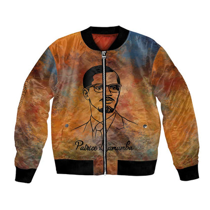 Patrice Lumumba Bomber Jacket with Line Art Portrait and Truth Cannot Be Killed Inspirational Quote - African Pride