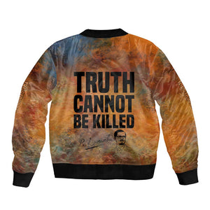 Patrice Lumumba Bomber Jacket with Line Art Portrait and Truth Cannot Be Killed Inspirational Quote - African Pride