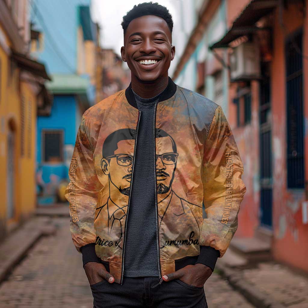 Patrice Lumumba Bomber Jacket with Line Art Portrait and Truth Cannot Be Killed Inspirational Quote - African Pride