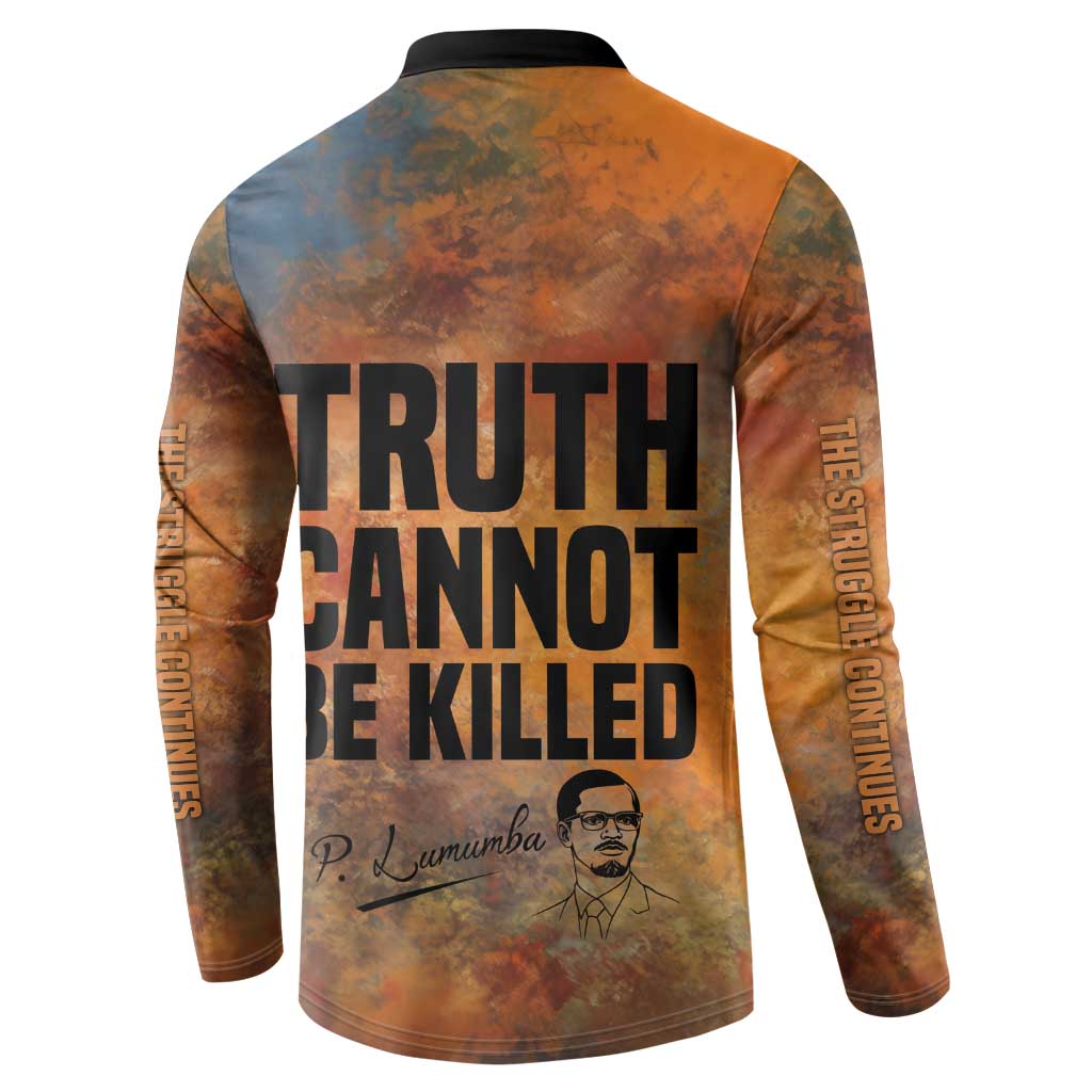 Patrice Lumumba Button Sweatshirt with Line Art Portrait and Truth Cannot Be Killed Inspirational Quote