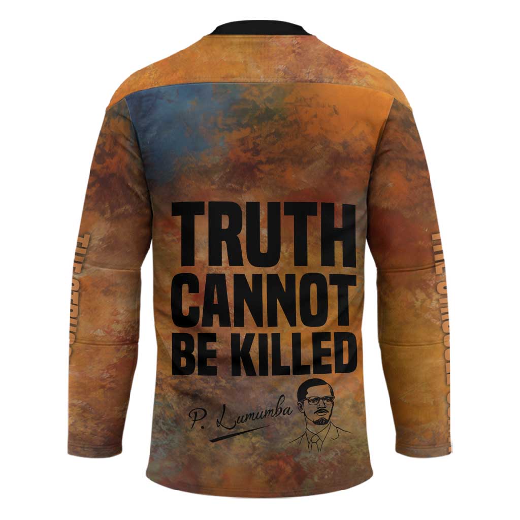 Patrice Lumumba Hockey Jersey with Line Art Portrait and Truth Cannot Be Killed Inspirational Quote - African Pride