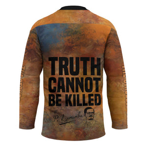 Patrice Lumumba Hockey Jersey with Line Art Portrait and Truth Cannot Be Killed Inspirational Quote - African Pride