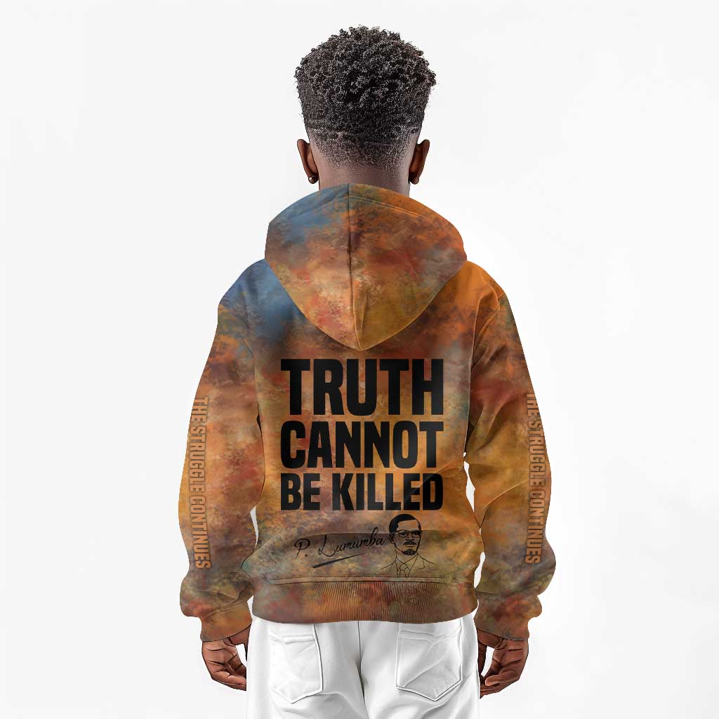 Patrice Lumumba Kid Hoodie with Line Art Portrait and Truth Cannot Be Killed Inspirational Quote - African Pride
